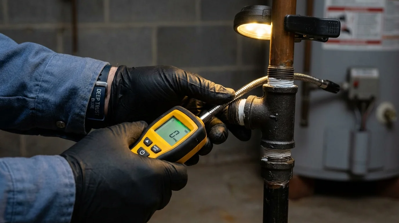 Gas leak detection with electronic sniffer by Johns Plumbing LLC in Burwell