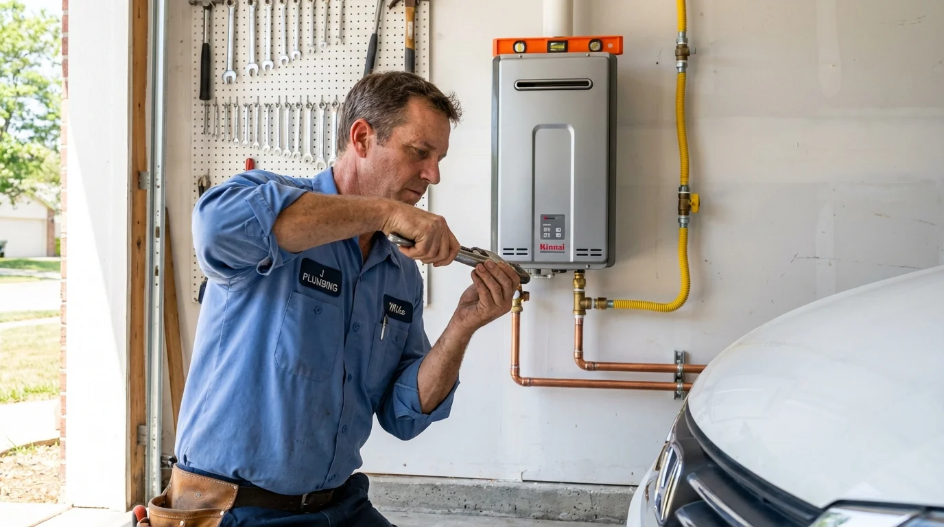 Tankless water heater installation by a Johns Plumbing LLC plumber in Burwell