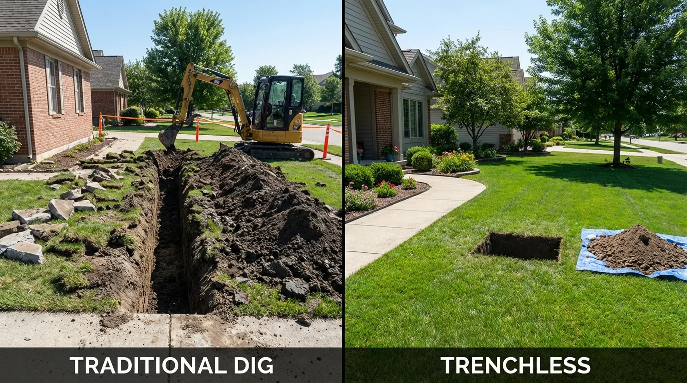 Trenchless sewer repair with minimal yard damage versus traditional excavation in Burwell, NE